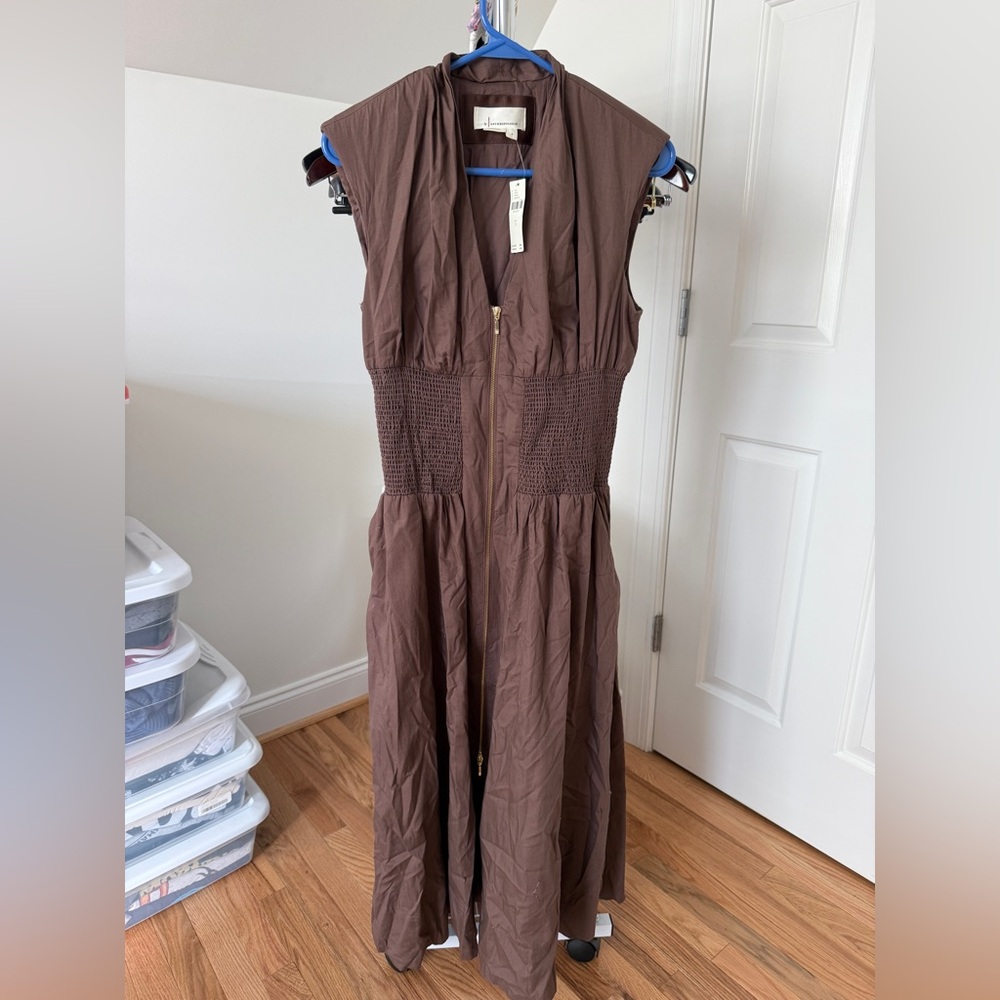 NWT Anthropologie Tommie Cap-Sleeve Smocked Front-Zip Shirt Dress - Size Small